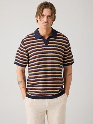 KnowledgeCotton Apparel Polo Knitted Striped Brown