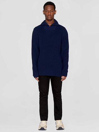 KnowledgeCotton Apparel Pullover Half Zip Pullover Merino Navy