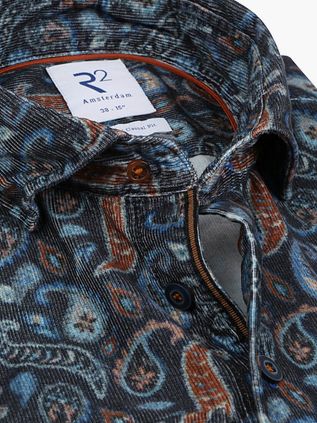 R2 Hemd Widespread Paisley Dunkelblau