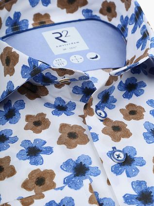 R2 Shirt Flowers Cobalt Blue