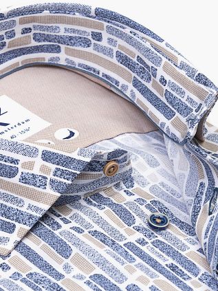 R2 Shirt Poplin Print Blue