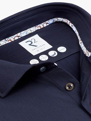 R2 Knitted Travel Shirt Herringbone Navy