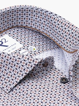 R2 Shirt Poplin Graphical Print Beige Blue