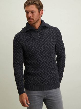 State Of Art Halfzip Pullover Melange Navyblau