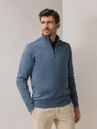State Of Art Half Zip Pullover Wool Blend Melange Blau