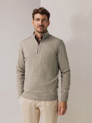 State Of Art Half Zip Pullover Wool Blend Melange Taupe