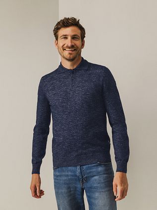 State Of Art Pullover mit Polokragen Melange Navy