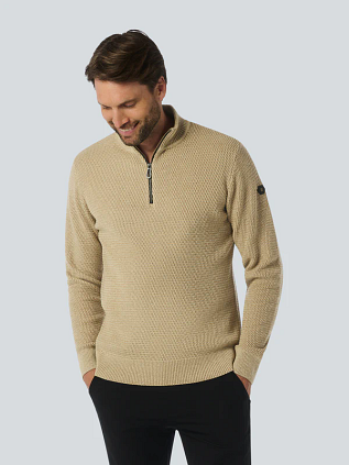 No Excess Half Zip Pullover Structure Melange Beige