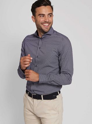 Suitable Overhemd Twill Print Navy