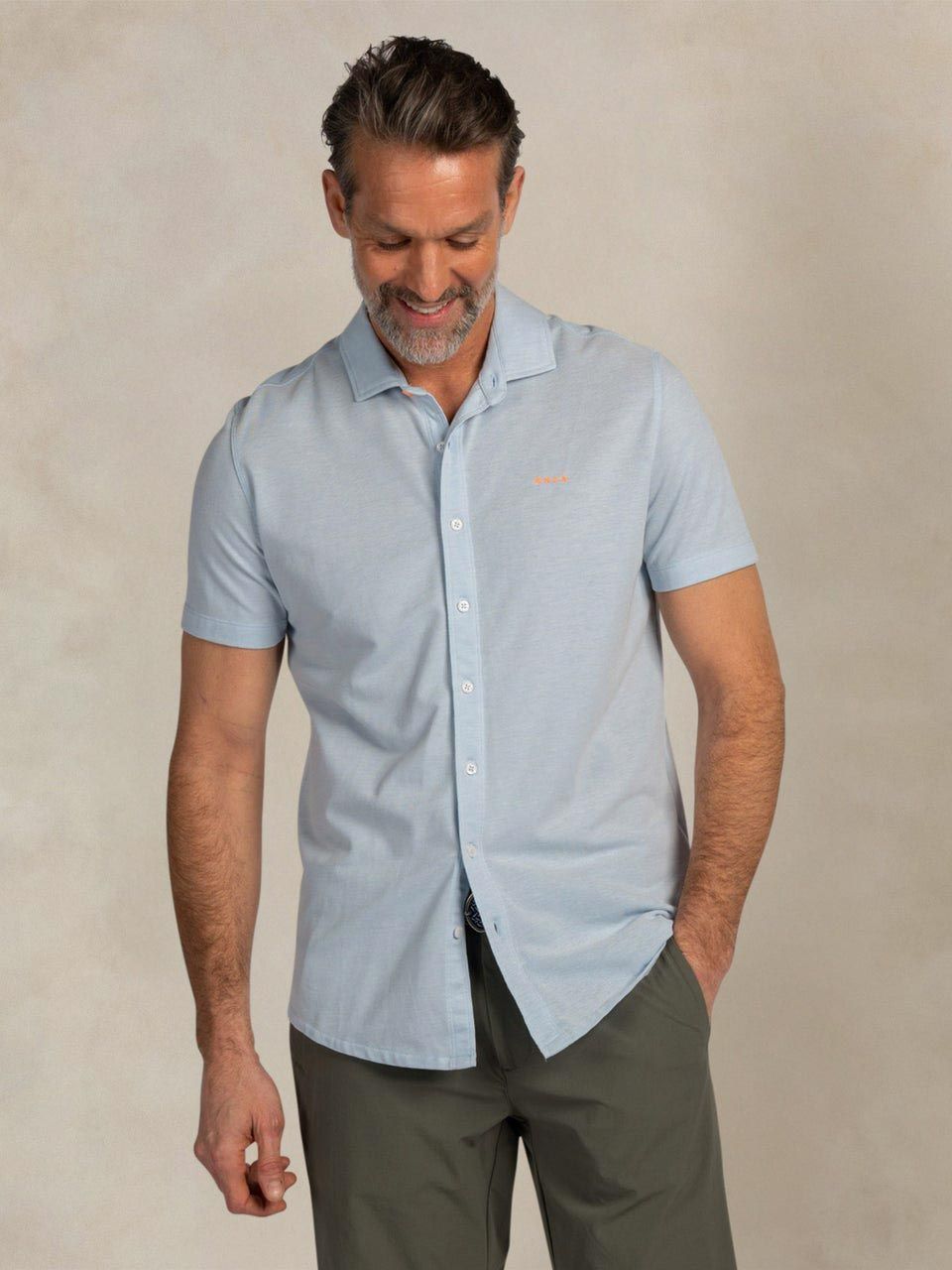 NZA Shirt Short Sleeve Piqué Sky Blue Model / Voorkant