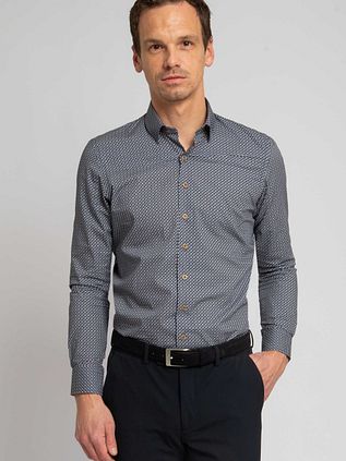 Suitable Overhemd Print Donkerblauw