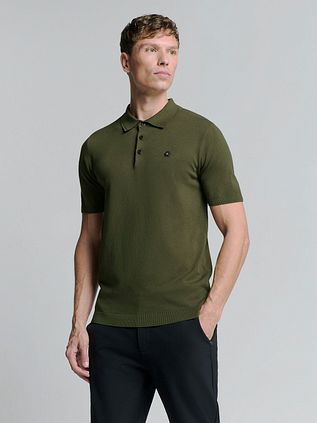 No Excess Knitted Polo Shirt Olive Green