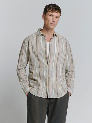 No Excess Shirt Print Stripes Beige