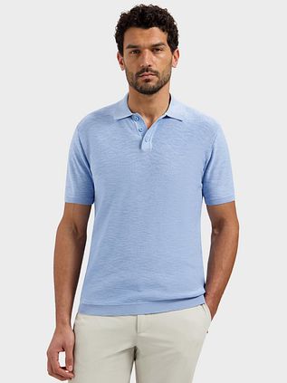 No Excess Knitted Slub Polo Shirt Light Blue