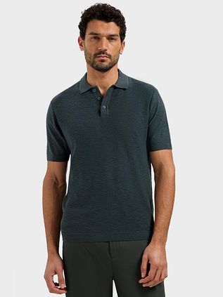 No Excess Knitted Slub Polo Shirt Dark Grey