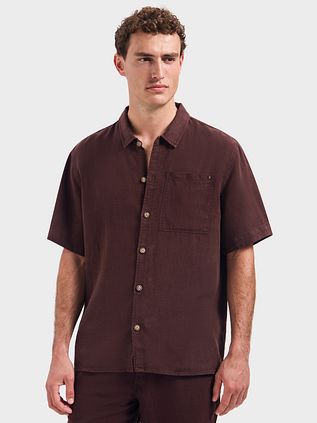 No Excess Short Sleeve Shirt Linen Blend Brown