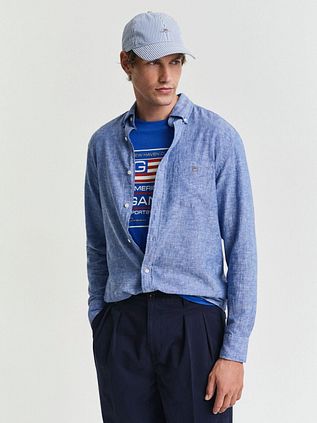 Gant Overhemd Linnen Blauw