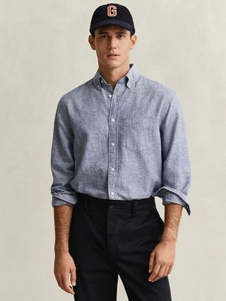 Gant Overhemd Cotton Linen Blauw