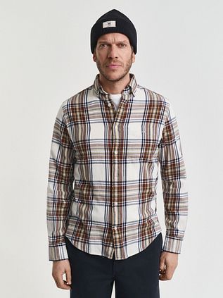 Gant Overhemd Flanel Ruit Ecru