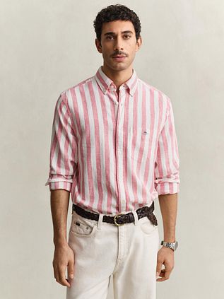 Gant Cotton Linen Overhemd Streep Roze