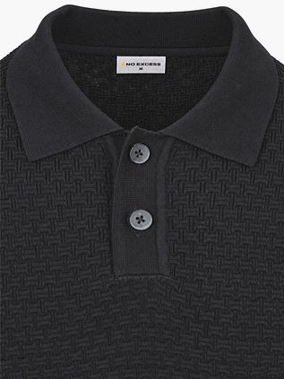 No Excess Polo Buttons Black jacquard knit