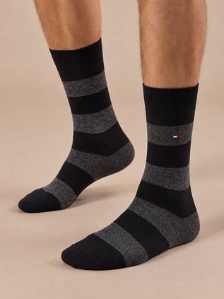 Tommy Hilfiger pack de 2 calcetines a rayas lisas en negro