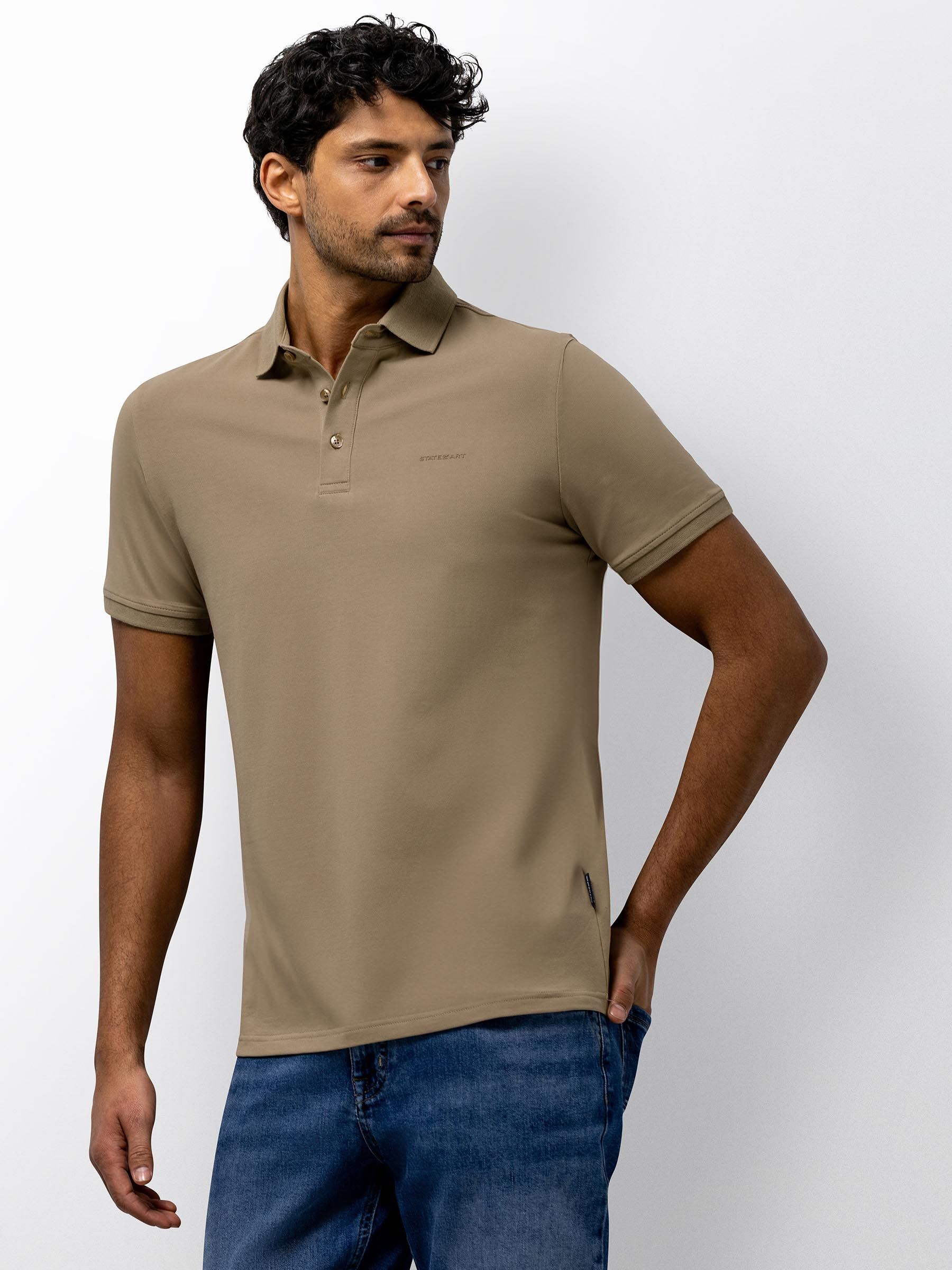 State of Art Polo Shirt Piqué Beige Model / Voorkant