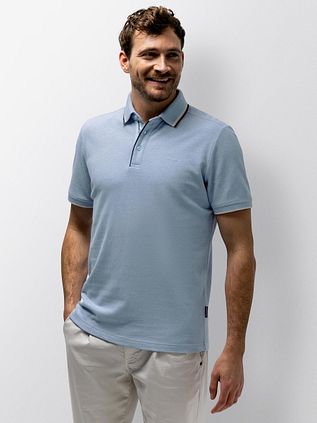 State of Art Poloshirt Tipping Cotton Linen Hellblau