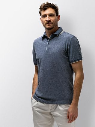 State of Art Poloshirt Tipping Cotton Linen Navy