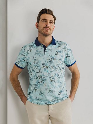 State of Art Poloshirt Piqué Print Light Blue