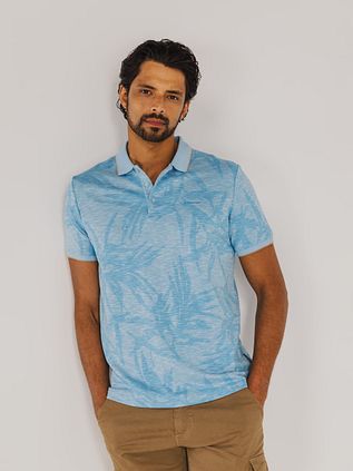 State of Art Poloshirt Faded Leaf Light Blue