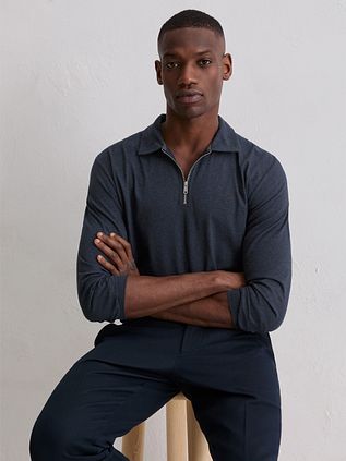 Marc O'Polo Longsleeve Half-Zip Polo Navy
