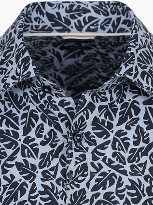 BOSS Shirt Linen Print Blue