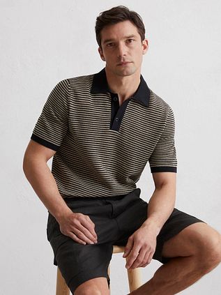 Marc O'Polo Knitted Polo Shirt Stripes Black Beige