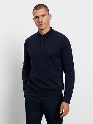 Olymp Long Sleeve Polo Shirt Wool Navy