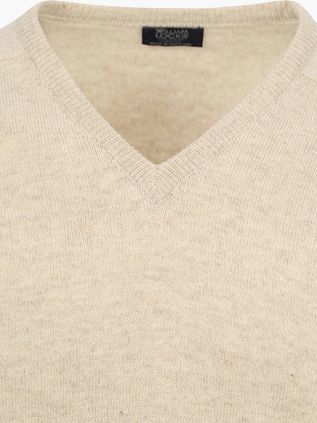 William Lockie V-Ausschnitt Pullover Lammwolle Linen Beige