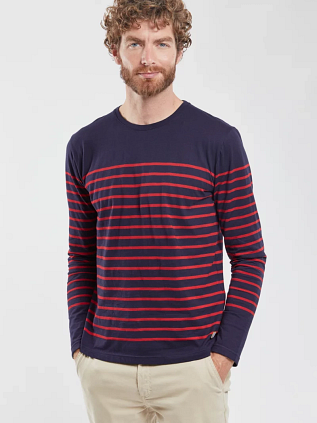 Armor-Lux Port-Louis T-Shirt Streifen Dunkelblau Rot