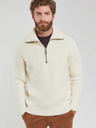 Armor-Lux Camionneur Half Zip Trui Wol Ecru