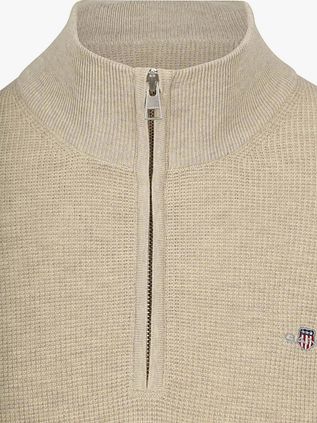 Gant Half Zip Trui Micro Textured Beige