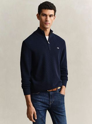Gant Half Zip Pullover Micro Textured Navy