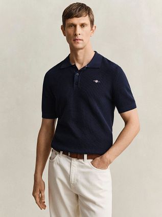 Gant Knitted Polo Shirt Navy