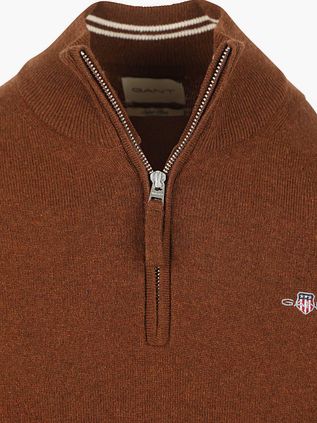 Gant Halfzip Wol Trui Logo Bruin