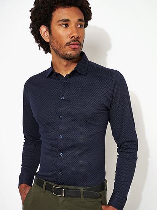 Desoto Hemd Kent Grafik Drucken Navy
