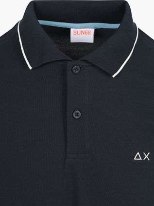Sun68 Polo Shirt Small Stripe Collar Navy