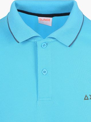 Sun68 Polo Shirt Small Stripe Collar Light Blue