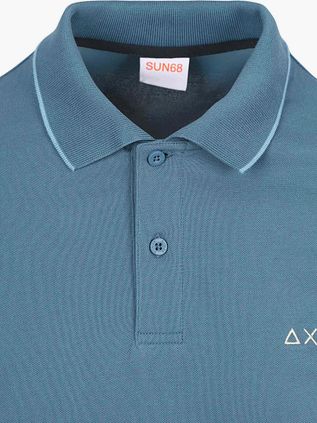 Sun68 Poloshirt Small Stripe Collar Petrol Blau