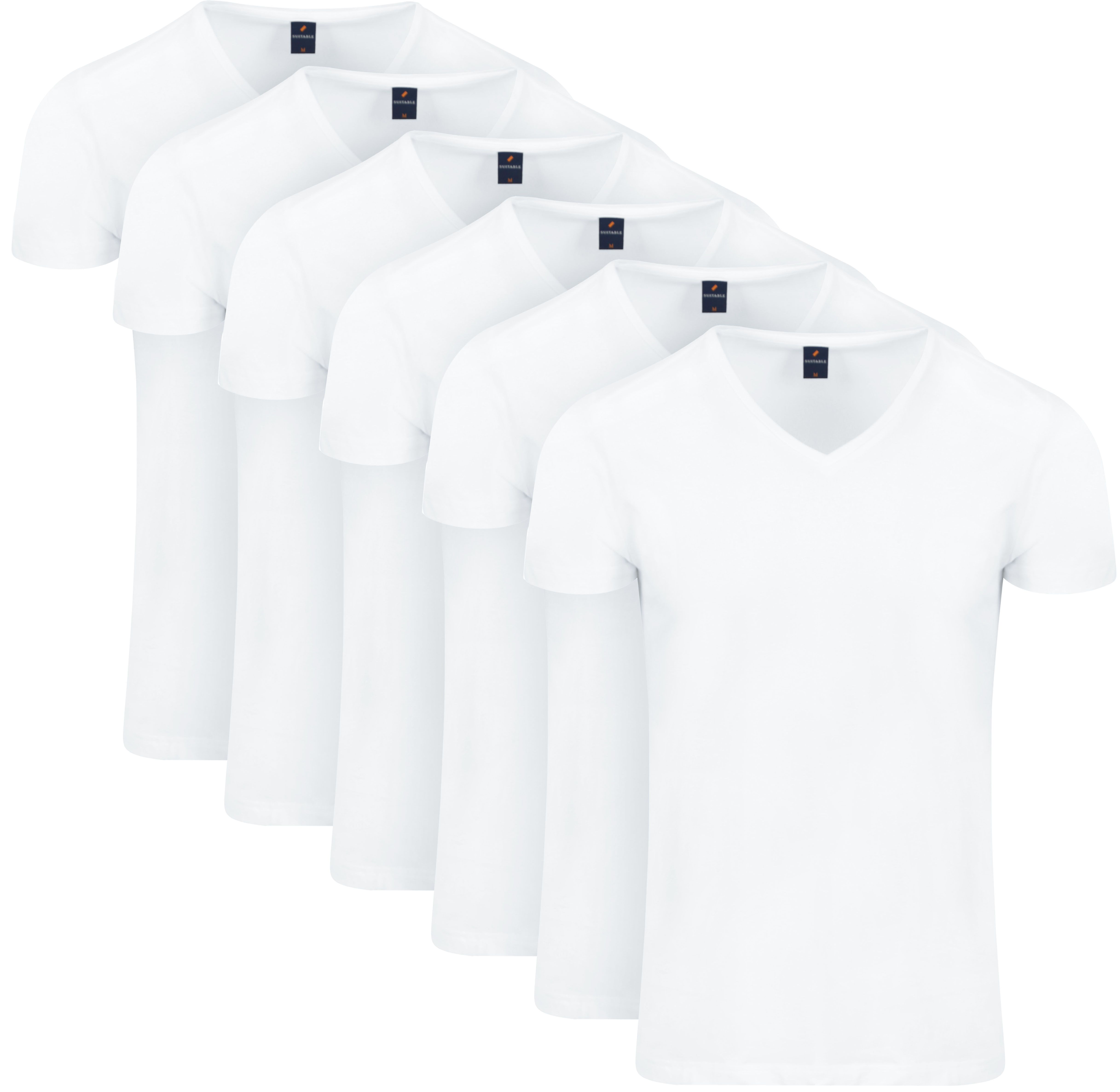 Camiseta Suitable Vitasu de cuello pico blanca (pack de 6)