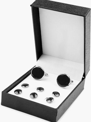 Cufflinks Studs Round Silver Black