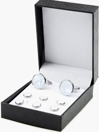 Cufflinks Studs Round Silver White