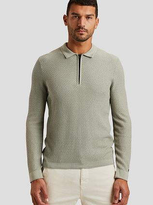 Cast Iron Long Sleeve Half Zip Poloshirt Structuur Lichtgroen